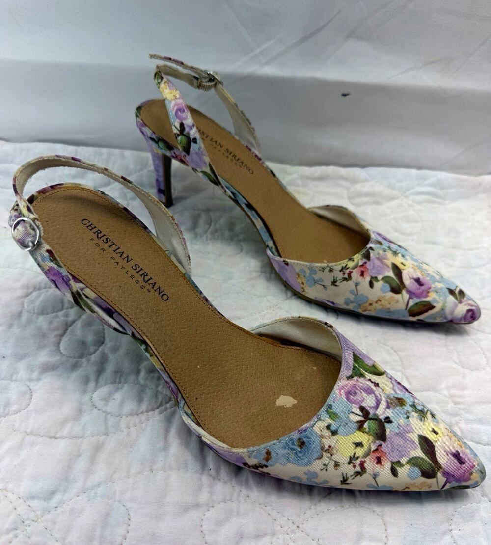 Christian Siriano women floral slingback pointed toe buckle heel cottagecore 9.5